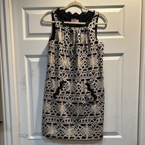 Vivienne Tam Tan and White Printed Sleeveless A-Line Dress 8